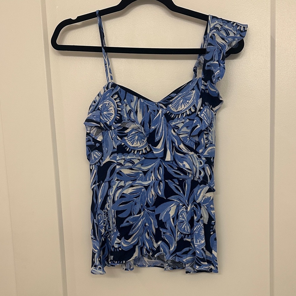 Lilly Pulitzer Auria One Shoulder Top High Tide Navy You're the Zest